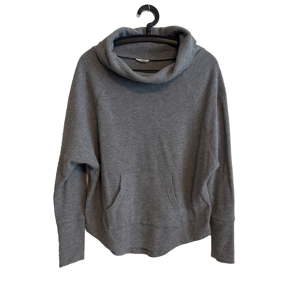 Womens Gray Ribbed Cowl Neck Pullover Sweater Relaxed Fit Casual Minimalist Chic